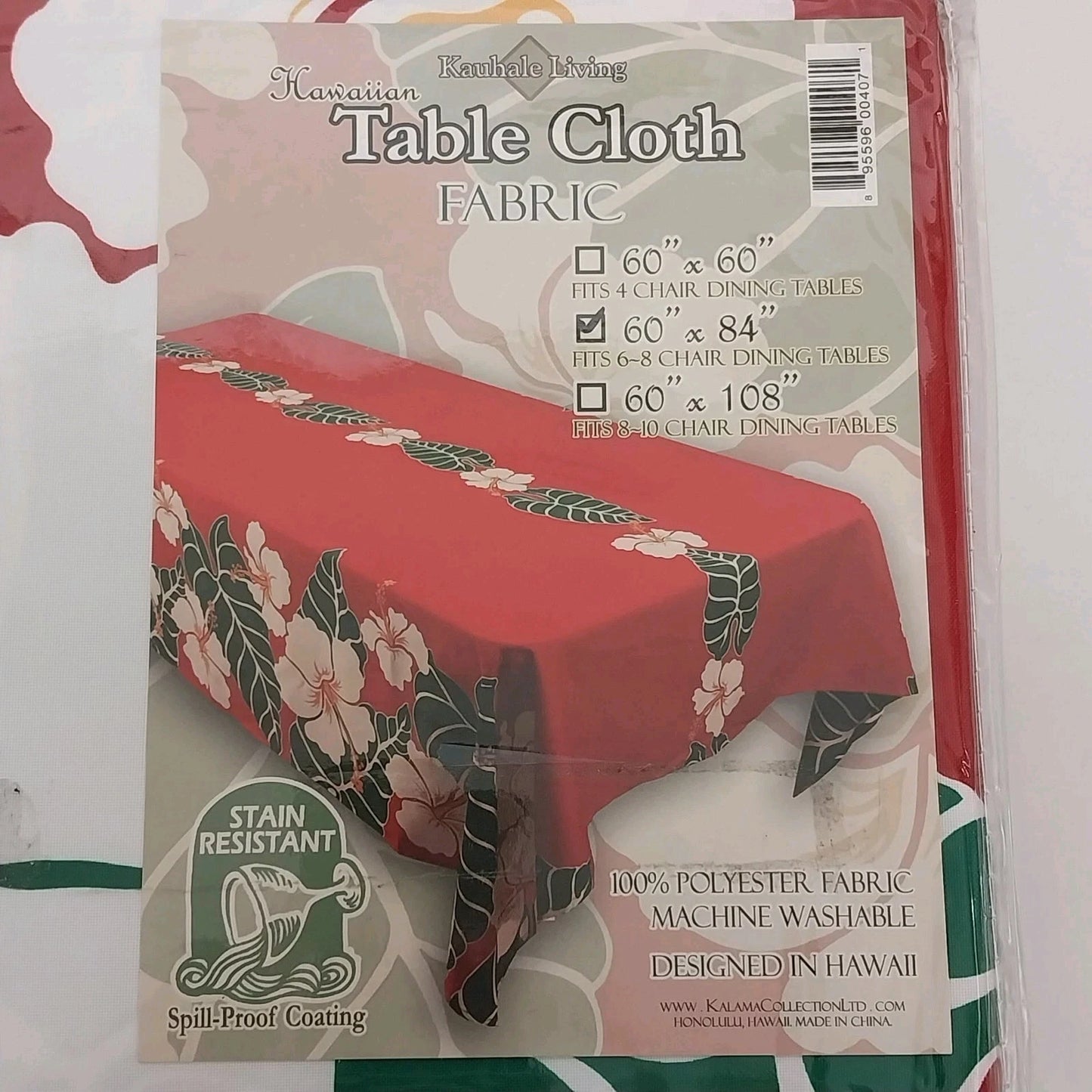 Kauhale Living Hawaiian Hibiscus Floral Tablecloth Red Green White 60" x 84" NIP