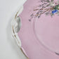 Pink Porcelain Cake Plate Birds Nest Blue Flowers Gold Handles 10.5" Antique