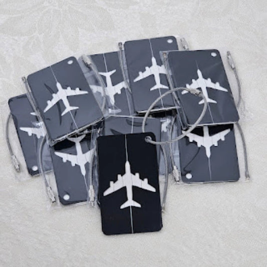 Black Luggage Tags Aluminum 10 Pc Travel ID Metal 3" Twist Cable Loop Lock