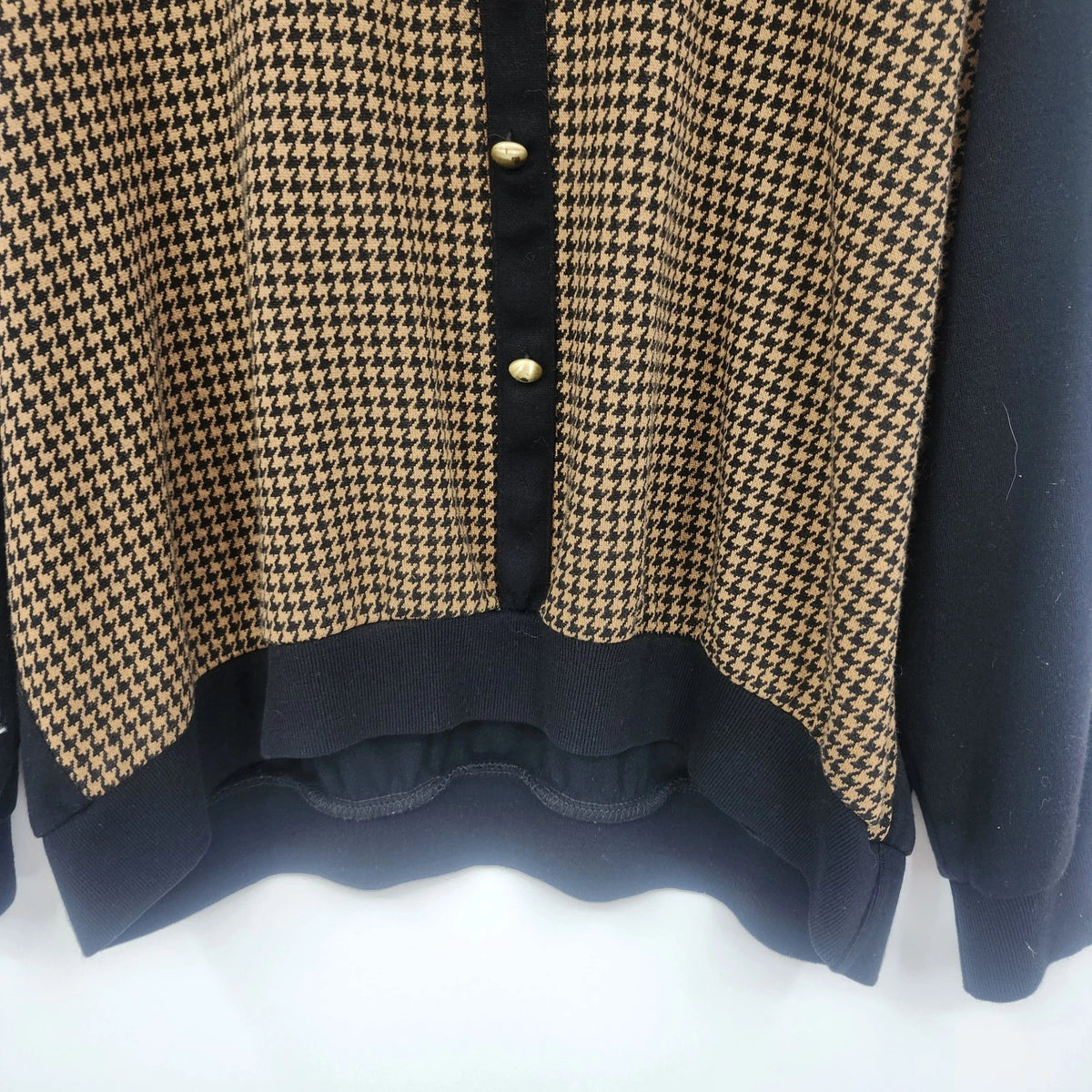 Cape Cod Sportswear Houndstooth Polo Sweater Navy Brown Gold Buttons Collared