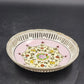 Asian Hand-Painted Porcelain Bowl Lace Cut Floral Trinket Dish Gold Trim 7.5"
