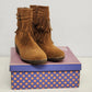 Betani Chantal-1 Fringe Wedge Boots Tan Suede Boho Women’s 8.5 Ankle Booties