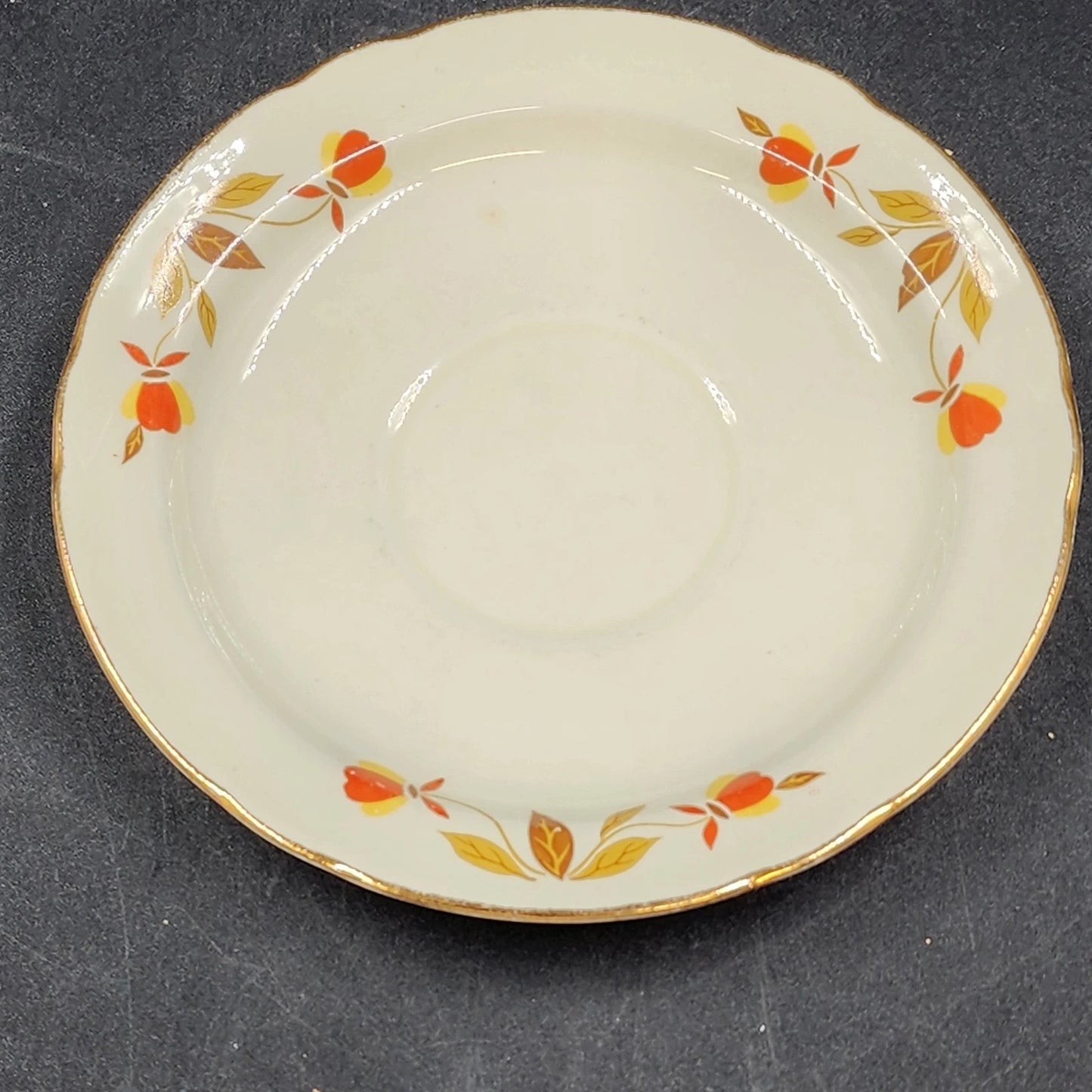 Autumn Leaf Cup & Saucer Set Ruffled D Flat Hall's Superior & Jewel Tea MCM Vtg