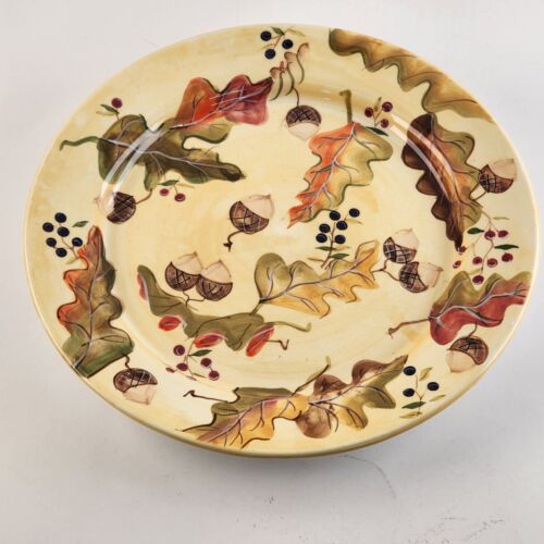 Zrike Yellow Harvest Salad Dessert Plate 8¾" Hand Painted Leaves Acorns Berries