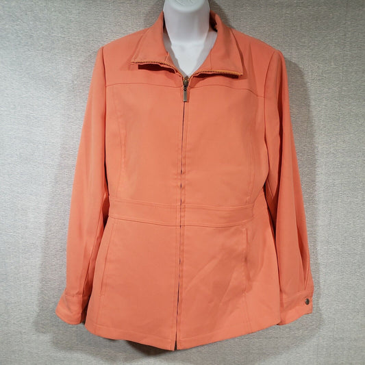 Anne Klein Women's Medium Spring Peach Jacket Polyester Blend Zip Side Pockets