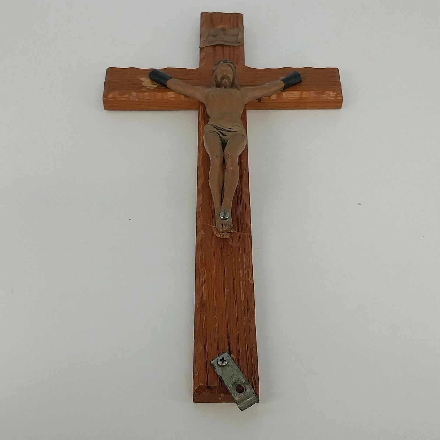 Jeweled Cross Co Shroud of Turin Wood Metal Crucifix 15" INRI Vintage
