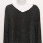 Claudia Richard Women's Black Silver Stud Glitter Top Large V-Neck Long Sleeve