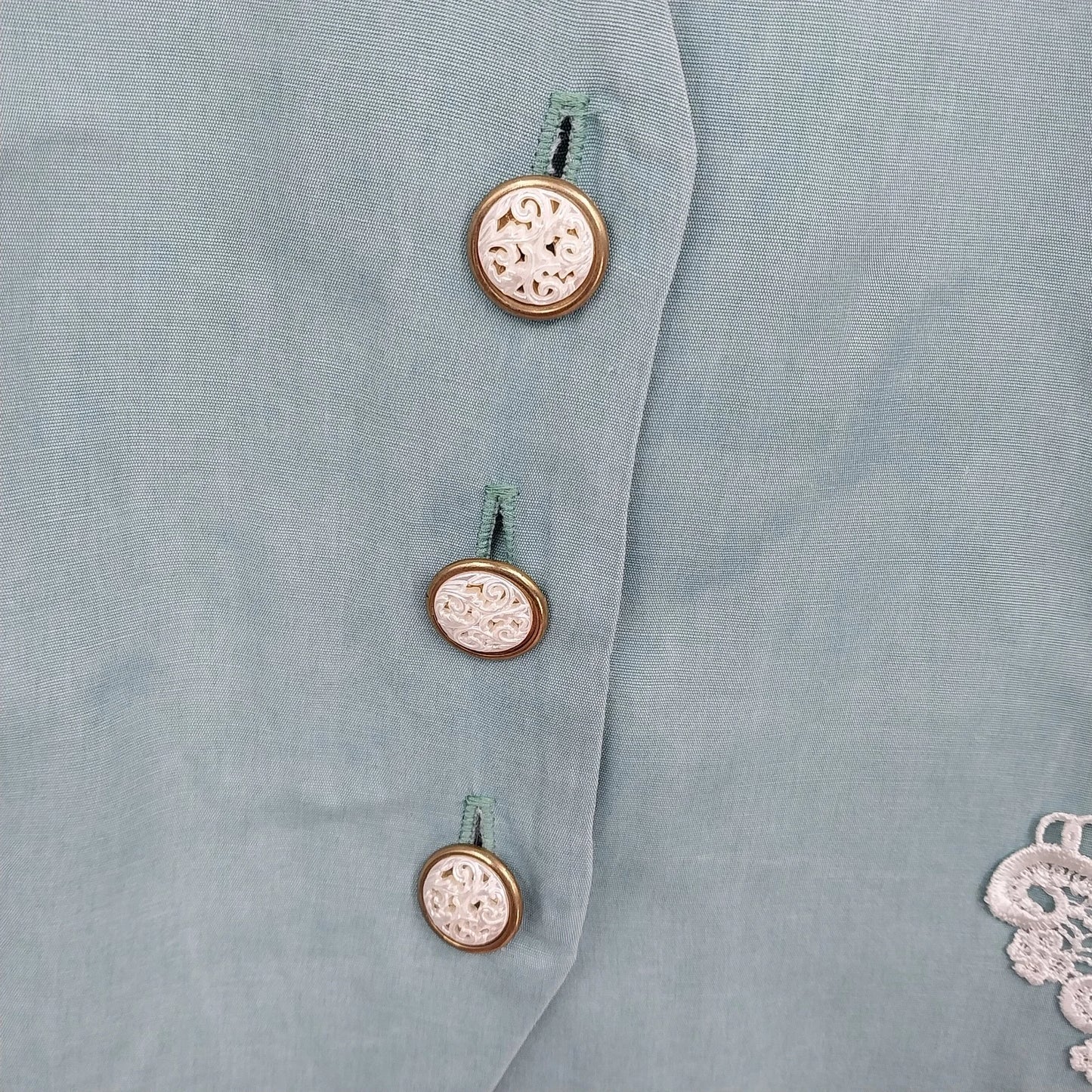 Tina Barrie Women's Vest 24W Plus Size Mint Green White Lace Floral Back Vtg