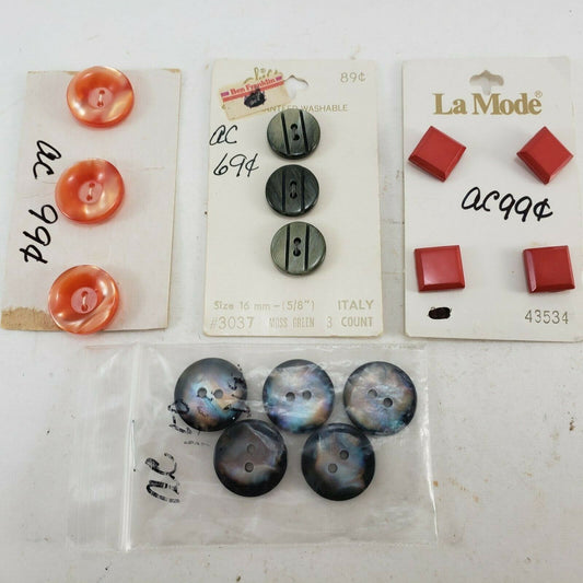 15 Vintage Buttons La Mode LeChic Red Orange Mother of Pearl Green Italy