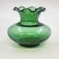Squat Vase Transparent Emerald Green Art Glass 3.5" Ruffled Crimped Wide Rim Vtg