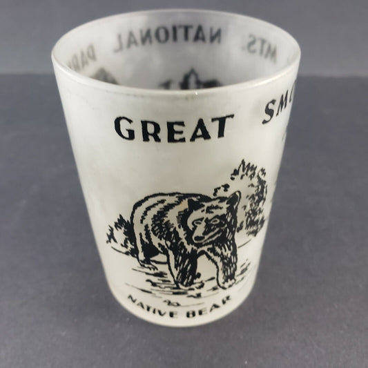 Great Smoky Mountains National Park Frosted 4 Ounce Shot Glass Native Bear 3" H