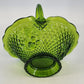 Vintage Fenton Green Glass Basket Diamond Fruit Ruffled Edge Bowl