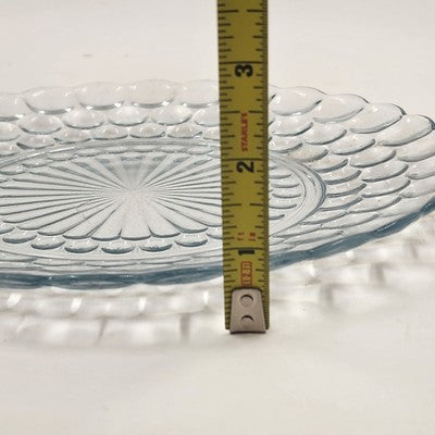 3 Aqua Blue Bubble Anchor Hocking Dinner Plate Depression Crystal Glass 9.5"