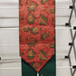 Red Table Runner Scrolled Ends White Tassels 70” x 12” Gold Motif Christmas Drum