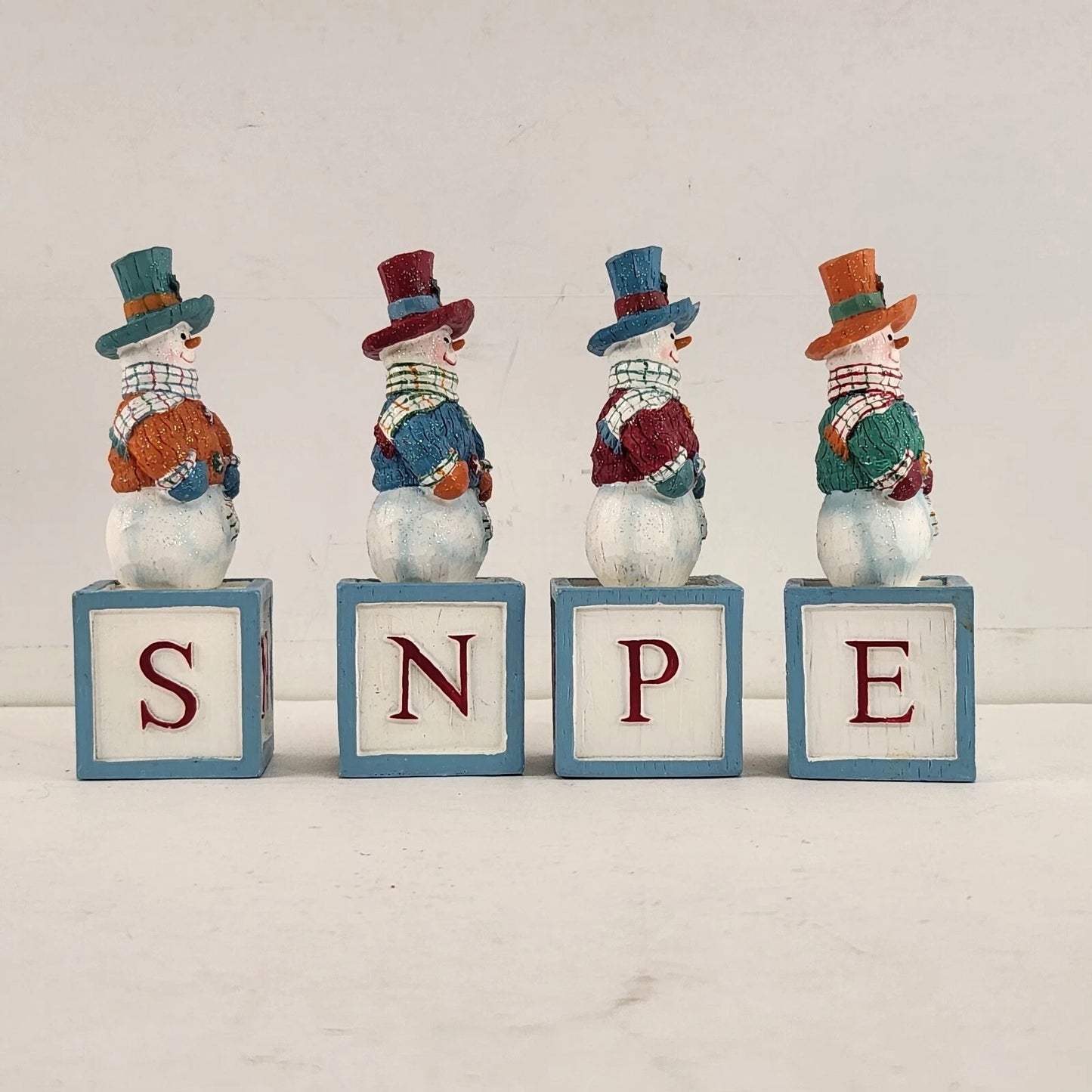 Avon Snowman Spelling Blocks 2003 Christmas Set of 8 JOY NOEL HOLY HOPE Ceramic