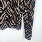 SML Sport Women's Large Zebra Print Velvet Mock Neck Top Black Tan Polyester USA