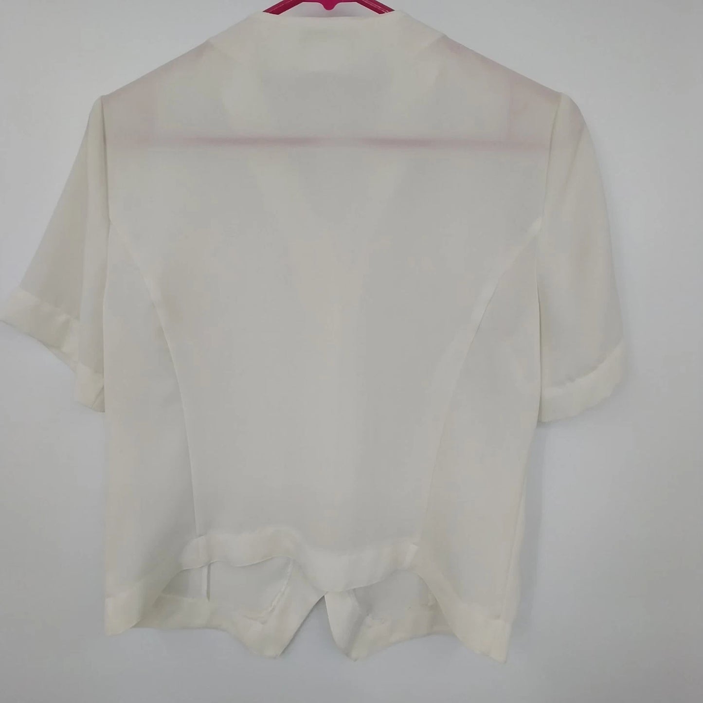 Liz Claiborne White Sheer Button Front Blouse Women's Small Short Sleeve Top