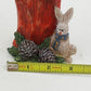 Christmas Santa Claus Resin Figurine Carved Look Holding Tree w Rabbit at Feet