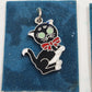 Sterling Silver Black Enamel Cat Charms Lot of 2 Green Eyes Red Bow Tie Vintage