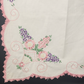 White And Pink Hand Embroidered Linen Tablerunner Vintage With Lace Trim