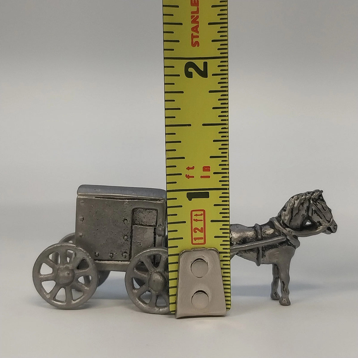 Pewter Horse Drawn Amish Buggy Carriage Miniature Figurine Vintage 2.5"