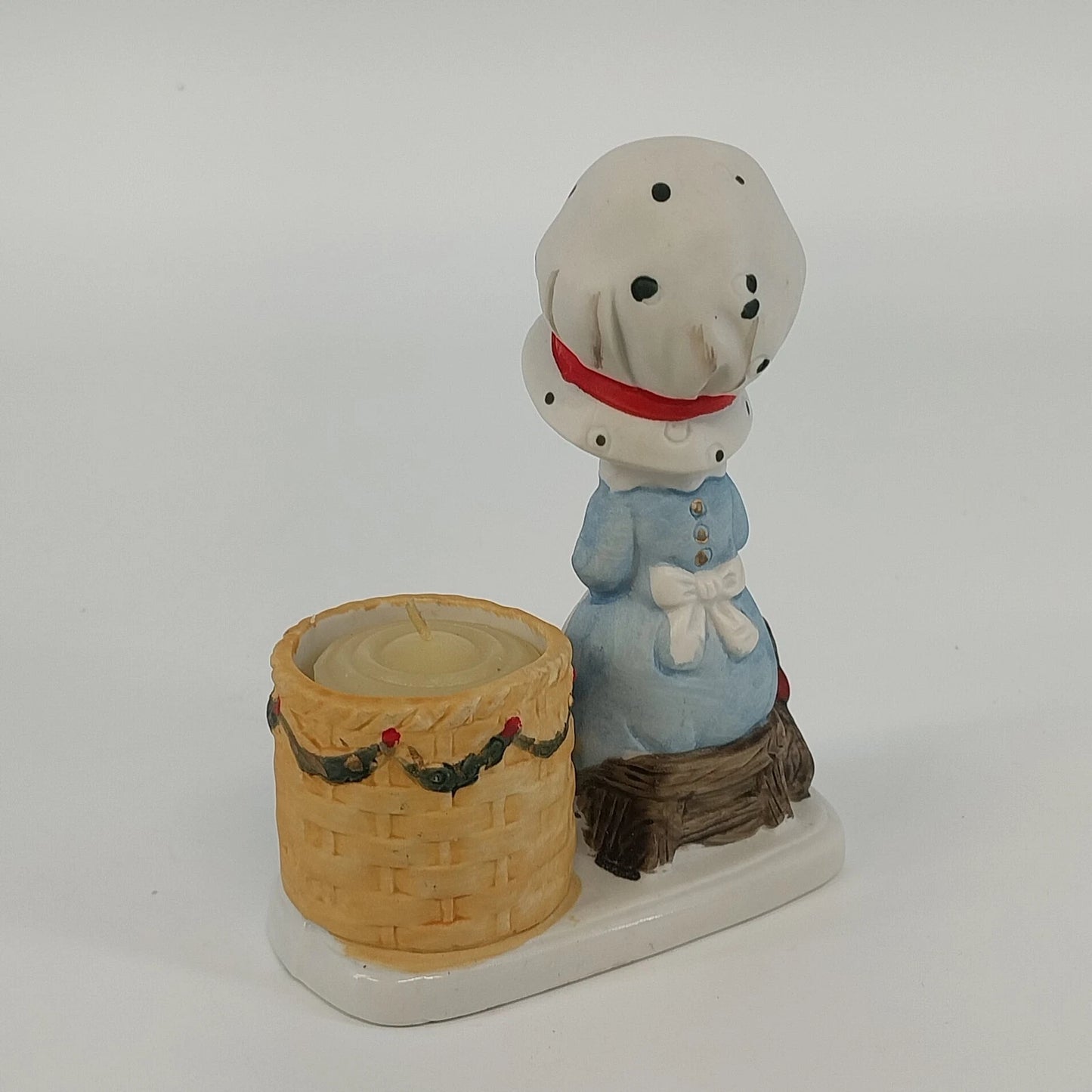 Jasco Christmas Luvkins Mrs Claus Candle Holder Knitting Cat Porcelain 1978 Vtg