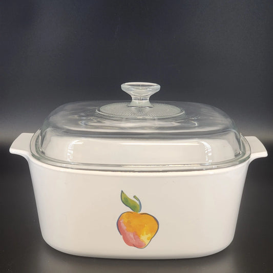 Corning Ware A-5-B 5 Qt Casserole Fruit Basket Apple & Pyrex A12C Lid Vintage