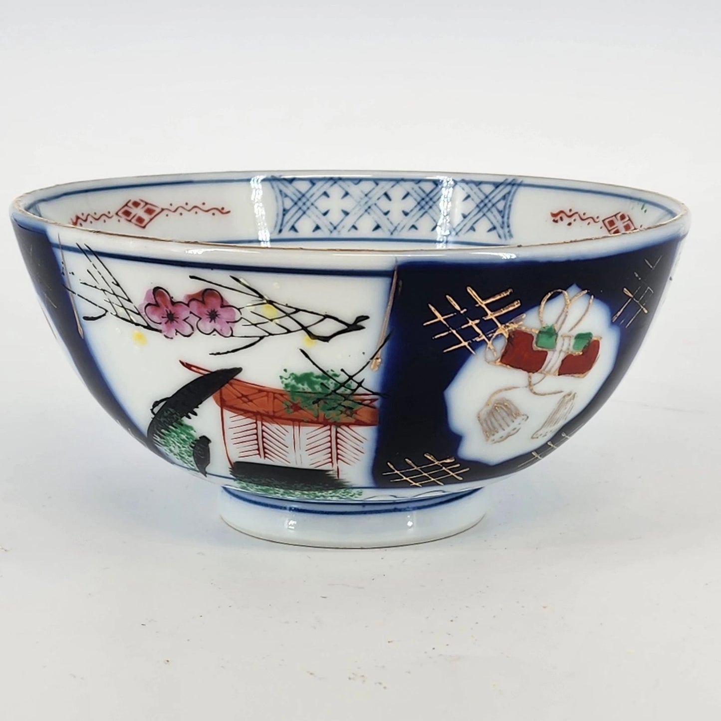 Japanese Imari Porcelain Rice Bowl Blue Red Gold 6.25