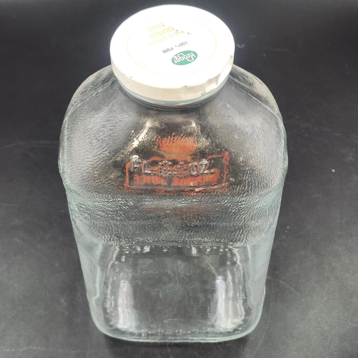 Kroger Orange Juice 64 Oz Empty Glass Bottle ACL Label Original Cap 2 Quart Vtg