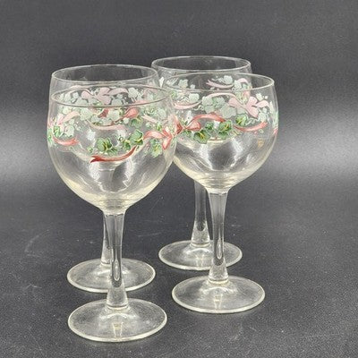 Corelle Callaway Holiday Ribbon Goblets Set of 4 10oz Glassware 6.75" Tall