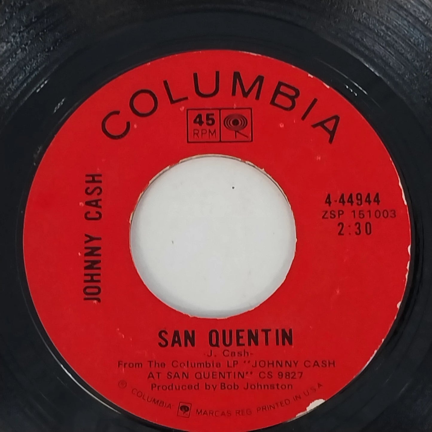 Johnny Cash A Boy Named Sue 45 RPM Vinyl San Quentin 1969