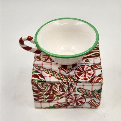 Hand Painted Tea Cup Department 56 Red Green Peppermint Mug China w Box