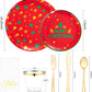 Rubtlamp 175-Pcs Red Gold White Plastic Christmas Party Dinnerware Set New China