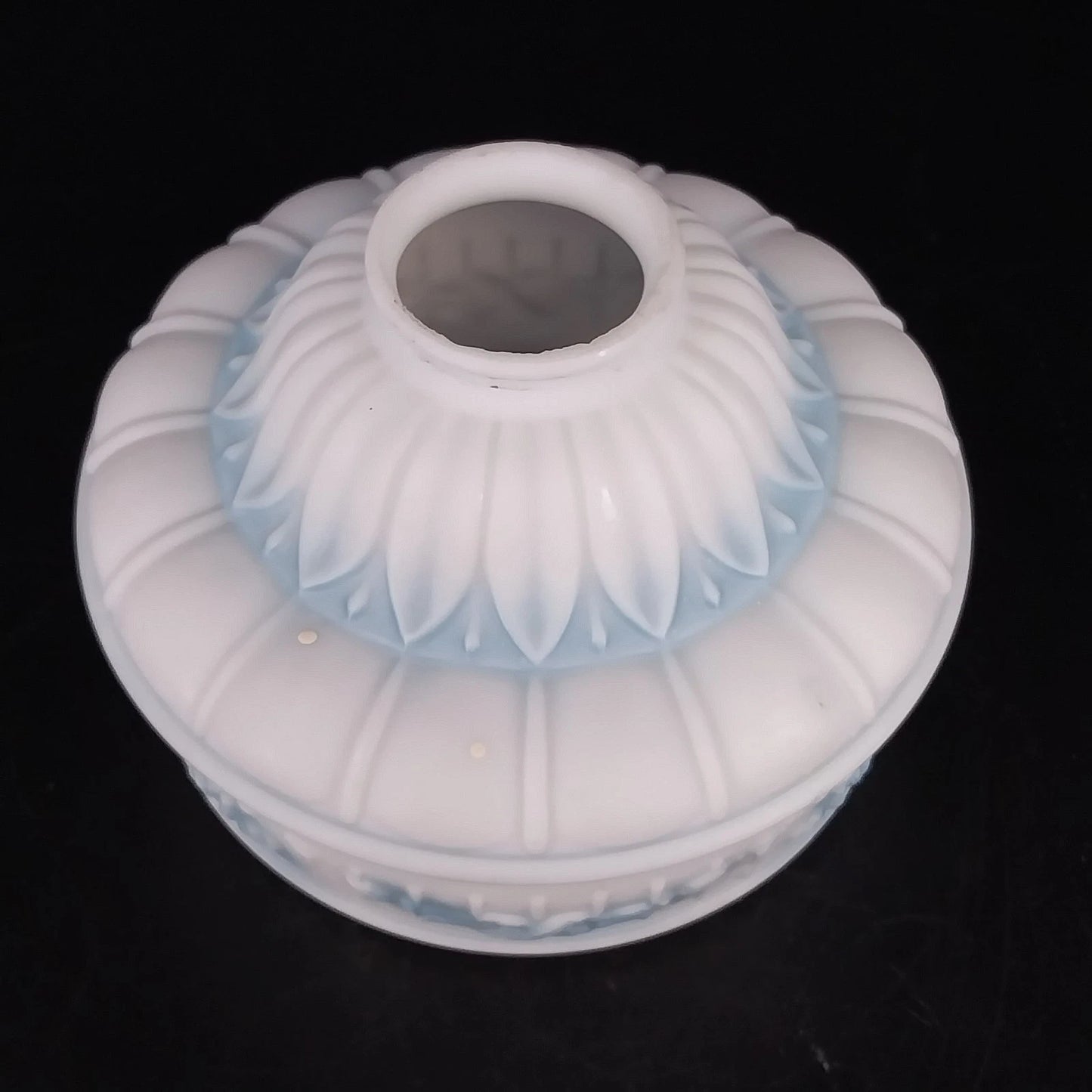 Art Deco Frosted Milk Glass Wall Sconce Shade Blue Floral Globe 2.25 Fitter