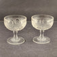 2 Jeanette Glass Iris & Herringbone Clear Stemmed Sherbet or Dessert Bowls