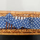 Wicker Wooden Basket Goose Liner Blue Polka Dot Country Kitchen Storage 12"