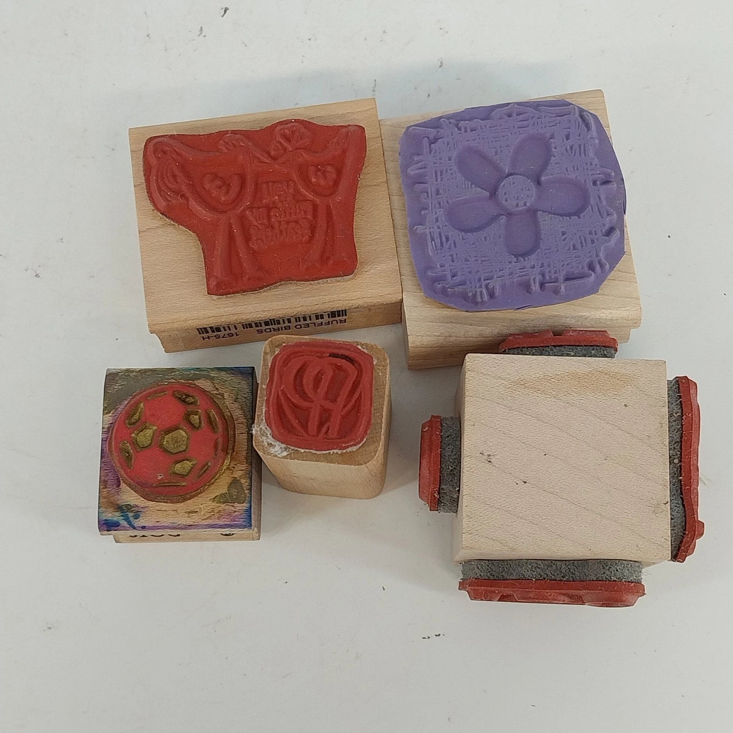 Wood Mounted Rubber Stamps Nature Sports Flower Craft Set 5 Collectible Vintage