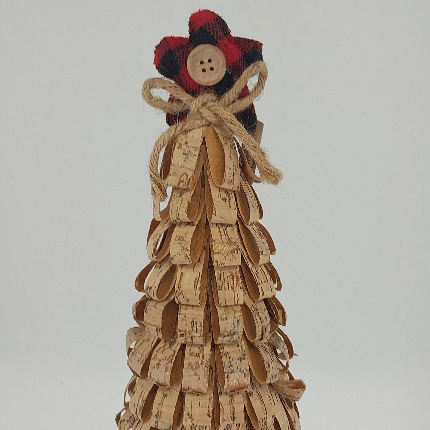 Holiday Home Shaved Cork Loop Tabletop Christmas Tree Star Bow 16.5" Plaid Top