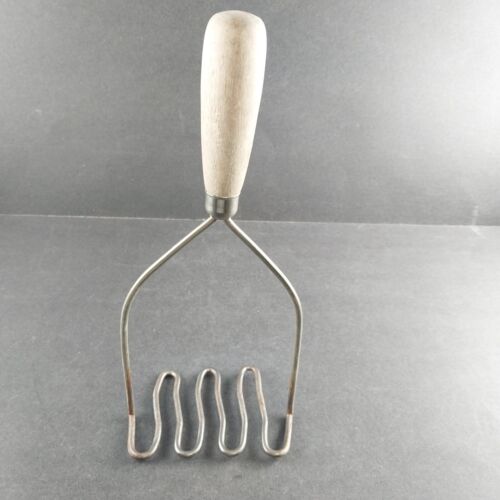 Wood Handle Potato Masher Vintage Standard Size Metal Kitchen Smasher 1960s