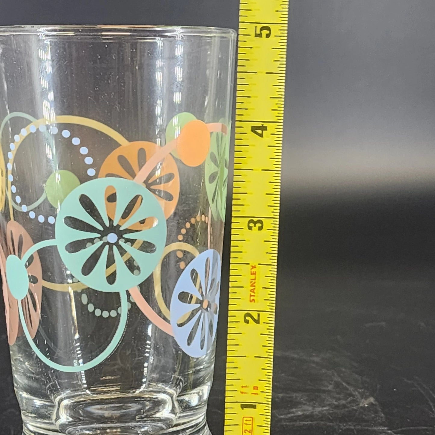 Libbey Atomic Starburst Juice Glasses 4 MCM Flower Power 5” 1970s Vtg Drinkware