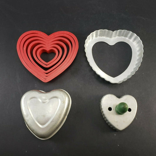 9 Valentine Day Heart Cookie Shape Cutters Baking Kitchen Plastic Metal Vintage