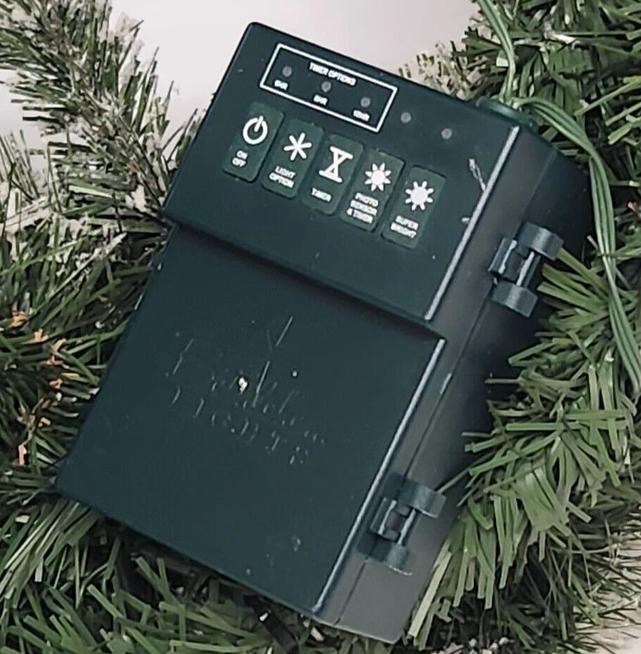 Christmas Wreath 22" Green White Snow Flocked Bow LED Lights Battery Operated