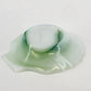 Akro Agate Green White Slag Glass Sea Shell Trinket Dish Scalloped Edge 4" Vtg
