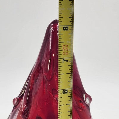 Pier 1 Glass Christmas Tree Figurine 8" Cranberry Red Tapered Cased Style