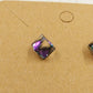 2 Pair Stud Earrings Gold Yellow & Silver Clear Purple Cube Stones