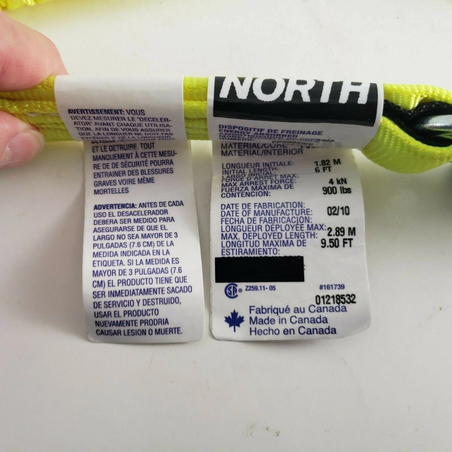 Decelerator Energy Absorbing Lanyard North Safety FP28829/6 HV Yellow Certified