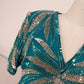 Carina Silk Sequined Top Teal Evening Dress Size L Zipper Hook/Loop Back AS IS