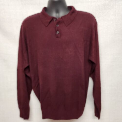 Geoffrey Beene XL Maroon Sweater Polo Shirt Men’s Long Sleeve Acrylic Collar