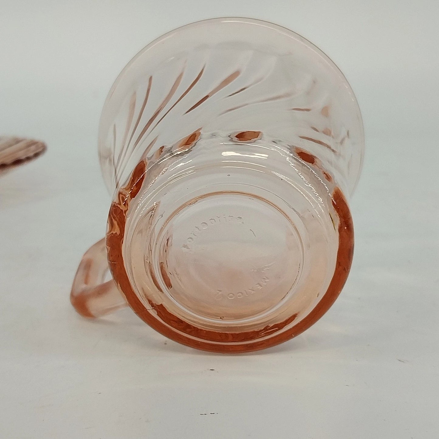 Fortecrisa Pink Swirl Ribbed Glass Cup & Saucer Set MCM Tableware Mexico Vtg