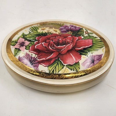 Casual Music Box Ceramic Dresser Trinket Oval Floral Design Limited Edition 1995